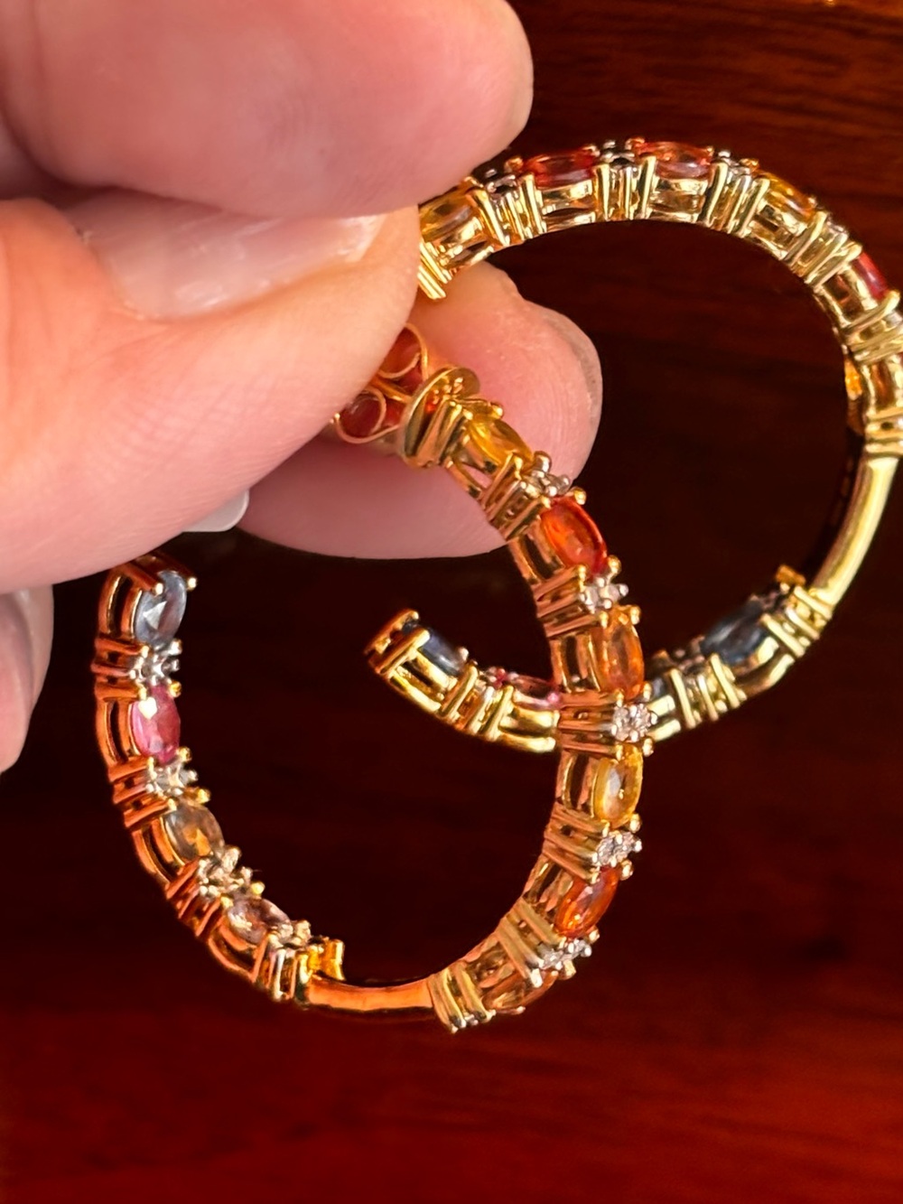 Gold-Tone Multicolor sapphire Hoop Earrings - Women Jewelry - Picture 4 of 7
